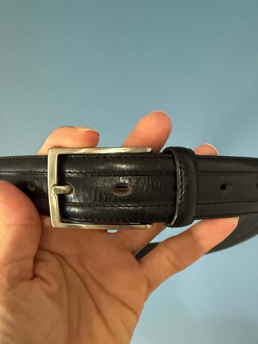 Valentino VIP Black Leather Belt with Silver Buckle